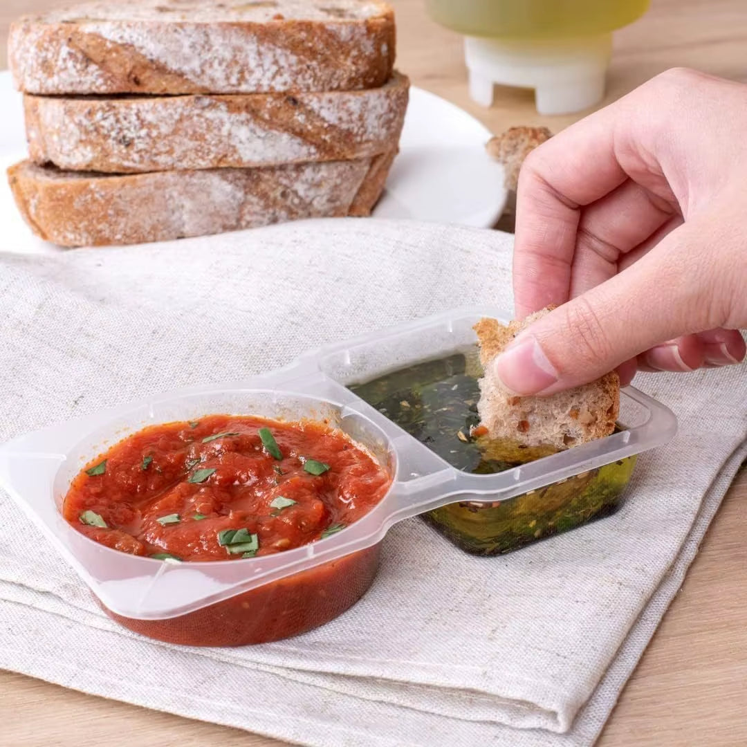 10/20Pcs Double Compartment Condiment Container with Lid Snack Containers for To-Go Sauce, Sampling, Travel Snack