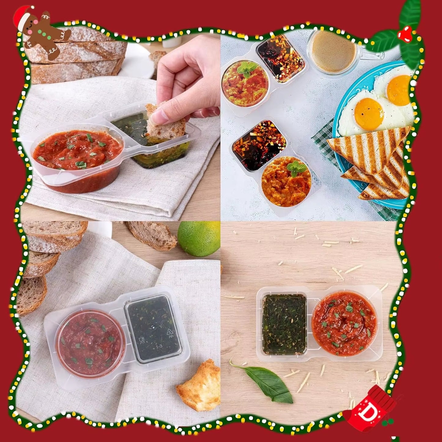 10/20Pcs Double Compartment Condiment Container with Lid Snack Containers for To-Go Sauce, Sampling, Travel Snack