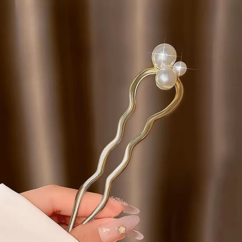 New Pearl Hairpins Korean U-Shaped Metal Shell Hair Clip Pins Women Girls Hair Sticks Bun Maker Hair Styling Accessories Gifts