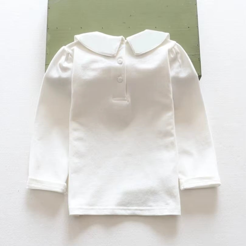 Embroidery School Girl White Blouse Cotton T-Shirt Kids Shirts Baby Toddler Clothes Long Sleeve Girls T Shirt Children Tops Tee