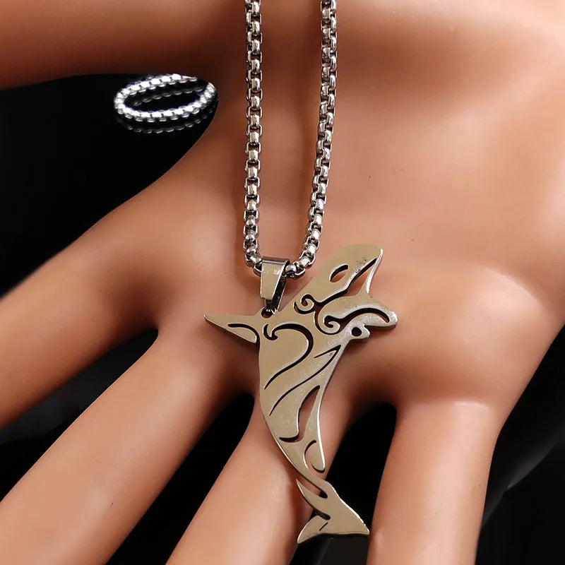 Shark Stainless Steel Charms Necklaces for Women Fish Whale Dolphin Silver Color Necklaces Pendants Jewelry Colar Gargantilha