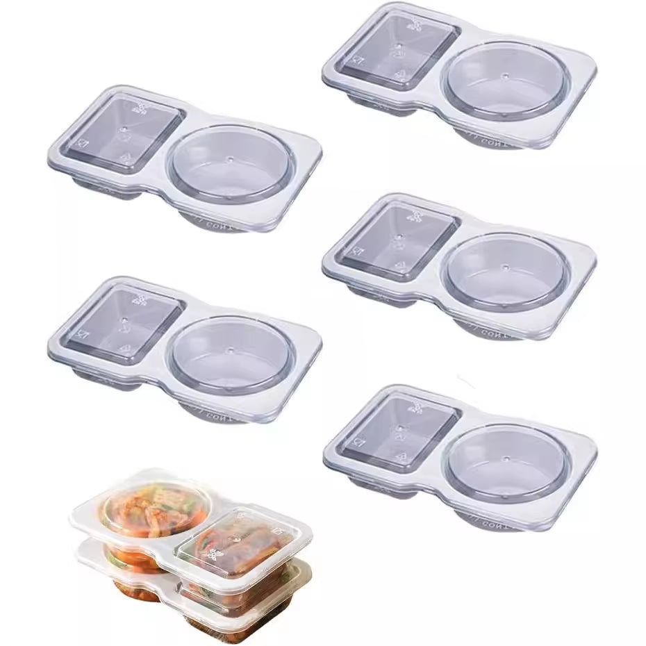 10/20Pcs Double Compartment Condiment Container with Lid Snack Containers for To-Go Sauce, Sampling, Travel Snack
