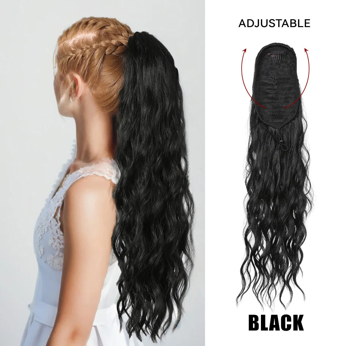 Ponytail Hair Extension Brown Ombre 24Inch Long Straight Drawstring Ponytail Natural Pony Tail Synthetic Hairpiece for Women