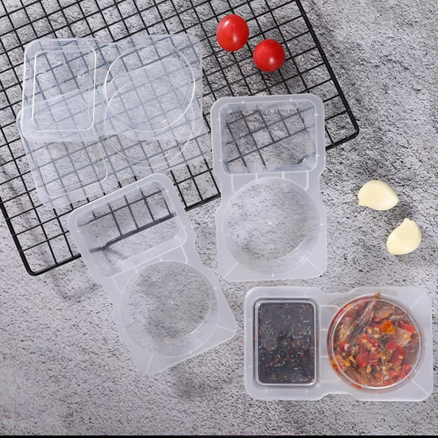 10/20Pcs Double Compartment Condiment Container with Lid Snack Containers for To-Go Sauce, Sampling, Travel Snack