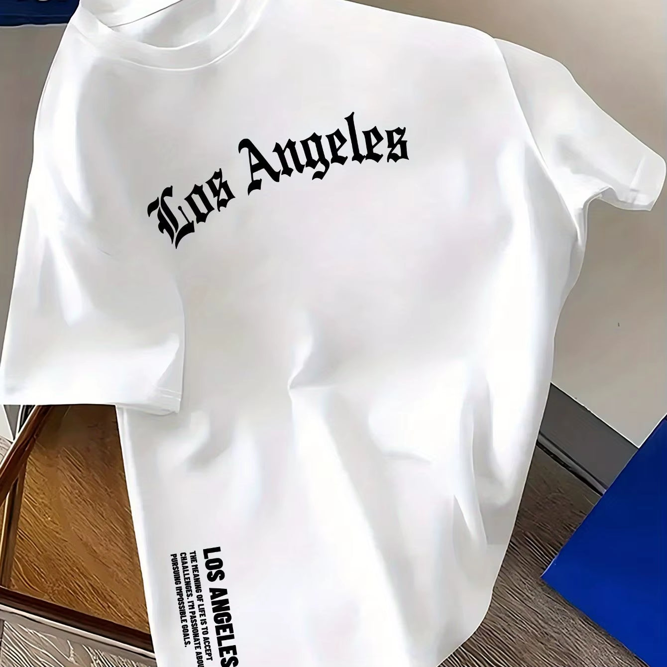 Men'S Summer 100% Cotton Fashion Los Angeles Letter Printed Loose Large Casual Comfortable round Neck Short Sleeve T-Shirt Top