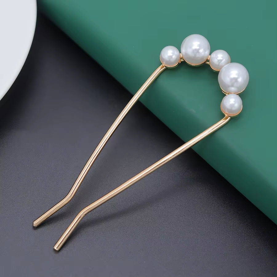 New Pearl Hairpins Korean U-Shaped Metal Shell Hair Clip Pins Women Girls Hair Sticks Bun Maker Hair Styling Accessories Gifts