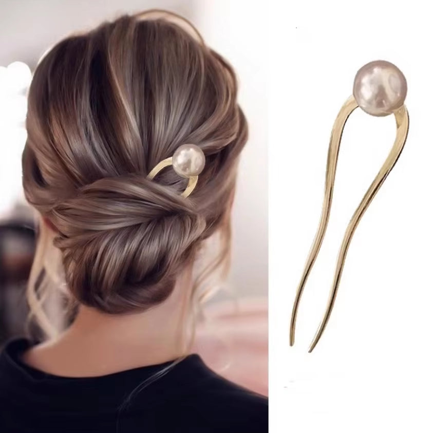 New Pearl Hairpins Korean U-Shaped Metal Shell Hair Clip Pins Women Girls Hair Sticks Bun Maker Hair Styling Accessories Gifts