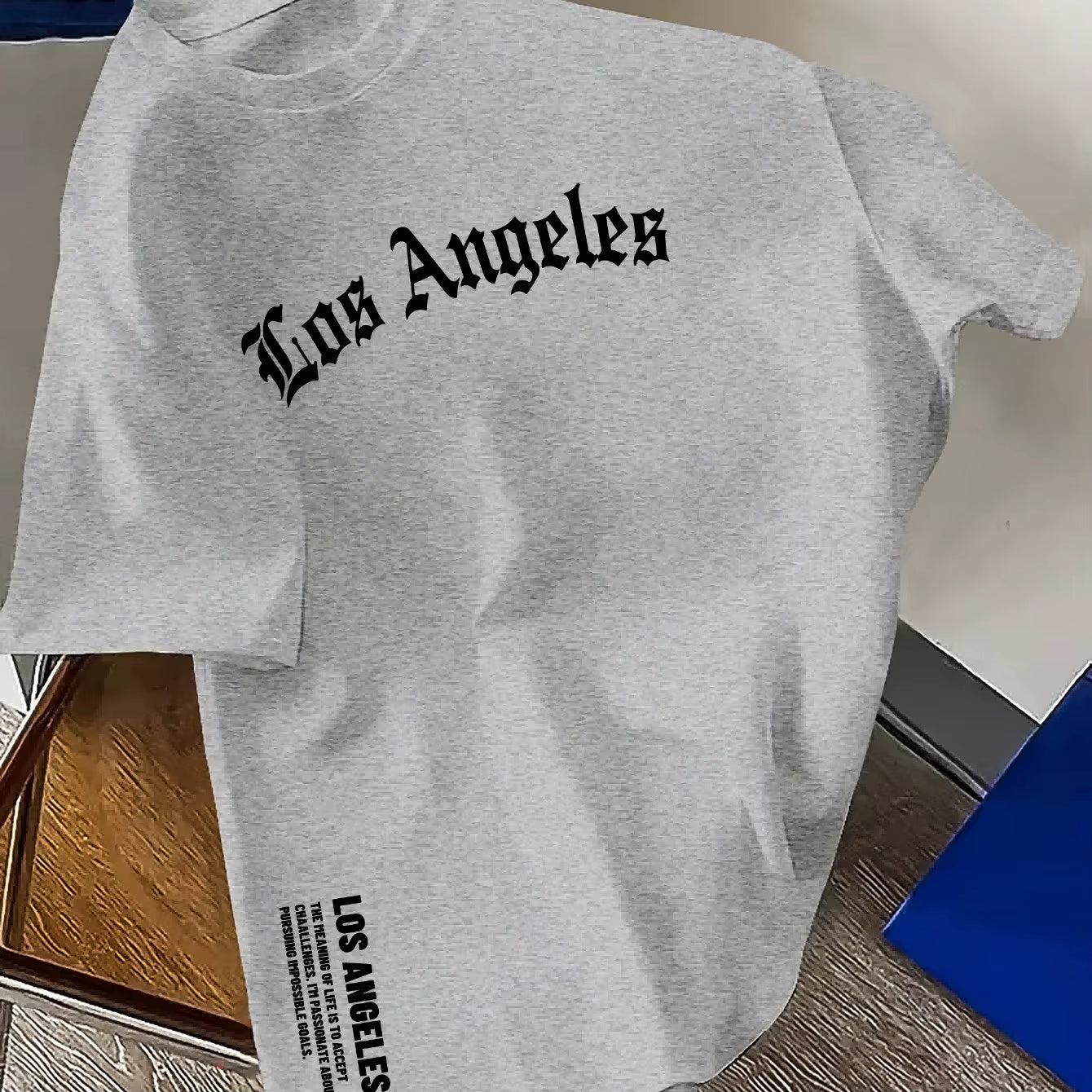 Men'S Summer 100% Cotton Fashion Los Angeles Letter Printed Loose Large Casual Comfortable round Neck Short Sleeve T-Shirt Top