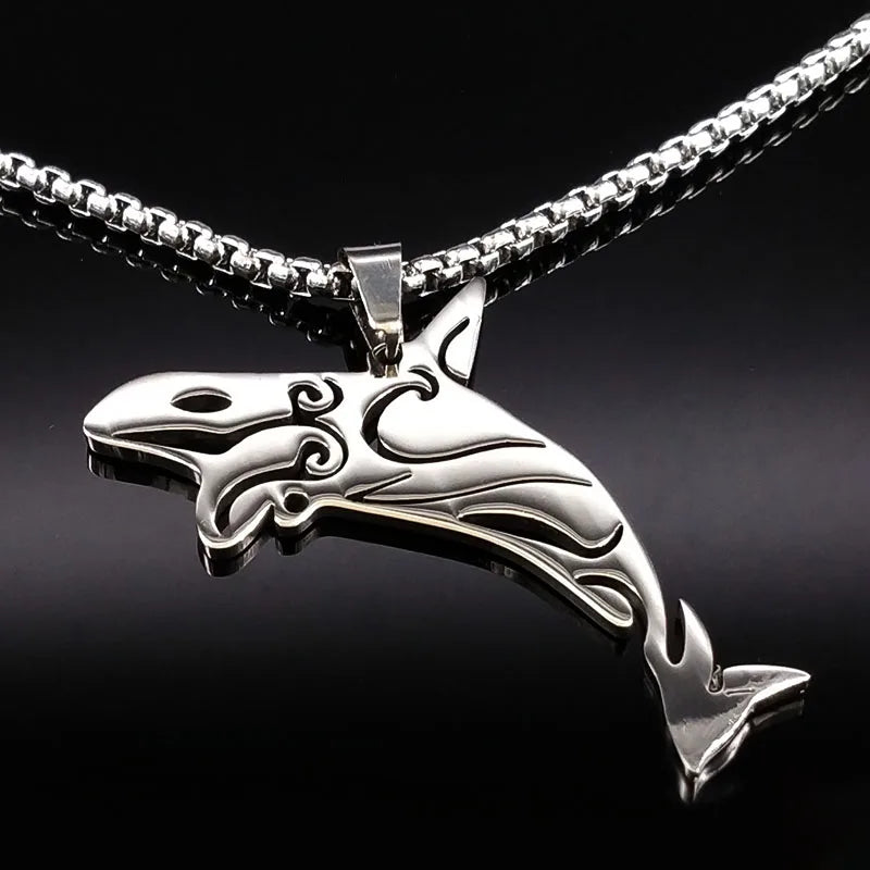 Shark Stainless Steel Charms Necklaces for Women Fish Whale Dolphin Silver Color Necklaces Pendants Jewelry Colar Gargantilha