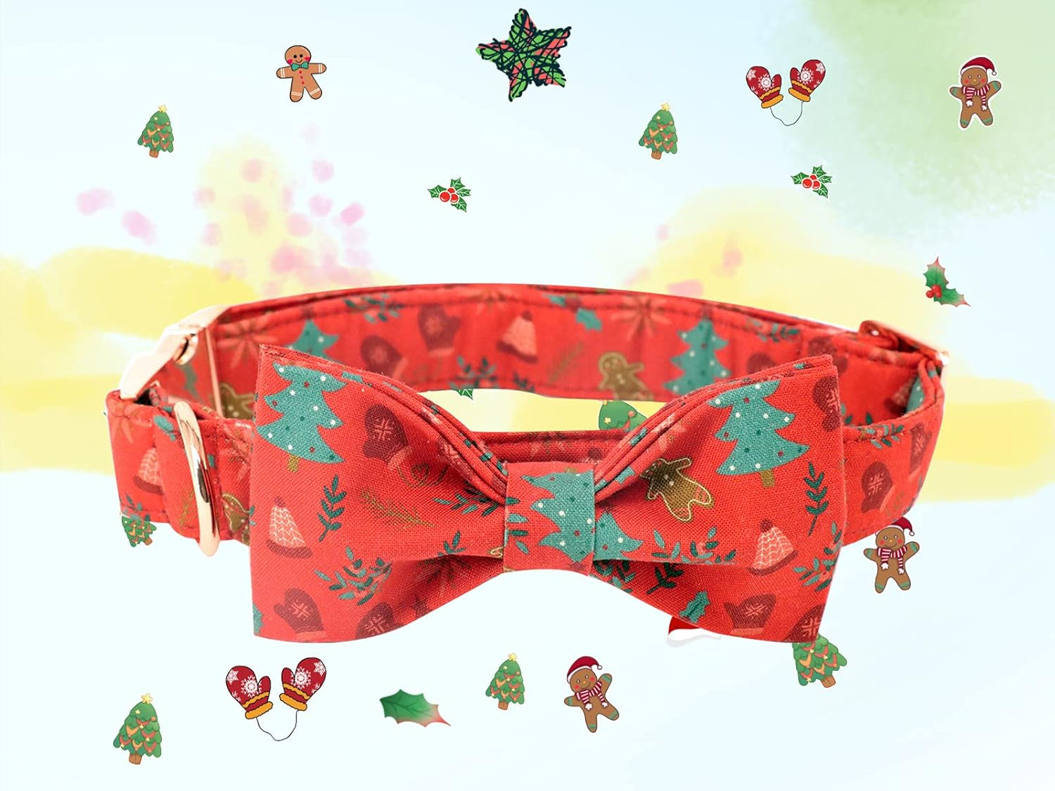 Christmas Dog Collar,Puppy Collar, Male or Female Dog Collar with Bow Adjustable Soft Bow Tie Dog Collars for Medium Dogs