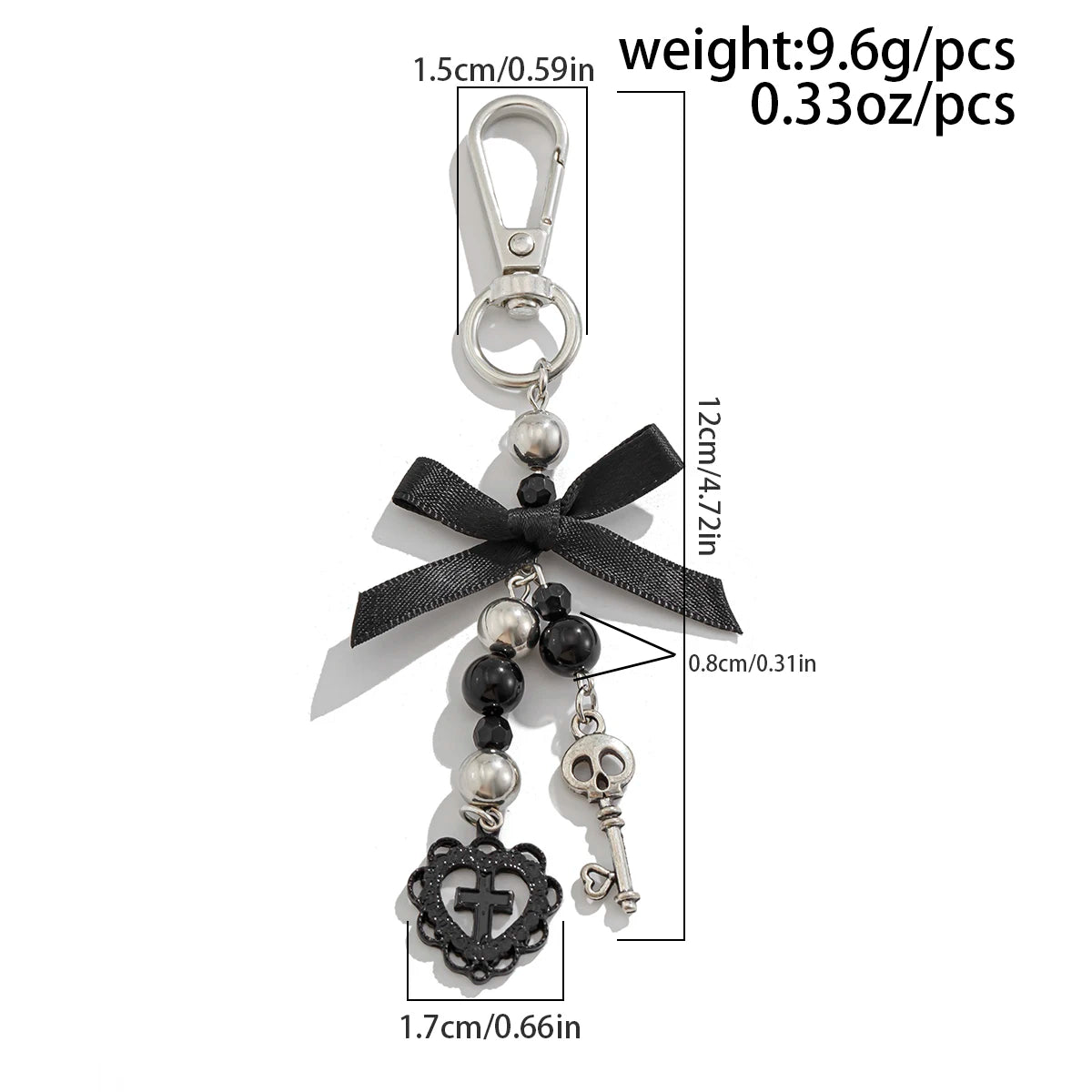 Gothic Cross Love Heart Skull Key Pendant Keychain for Women Trend Black Bowknot Key Ring Female Halloween Y2K Jewelry
