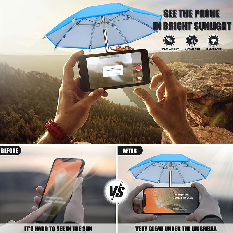 Mini Umbrella for Smart Phone with Suction Cup Holder, Outdoor Anti-Glare Sunshade Cover, Anti-Reflective Screen Protector 2025