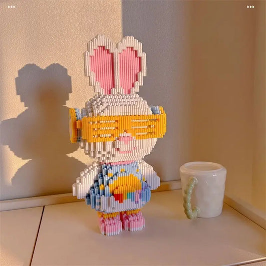 NEW 33CM DIY Mini Colorful Rabbit 3D Model with Light Building Block Assembly Toy Cute Small Particle Puzzle Ornaments Kids Gift