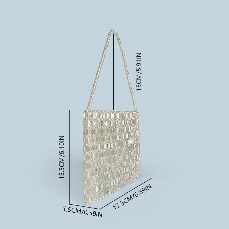 Shining Ins Metal Silver Handmade Bead Bag Bead Glitter Handmade Woven Phone Bag