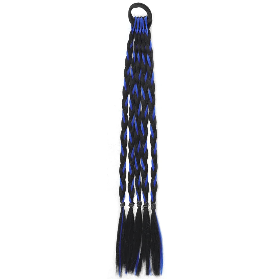 1 Pcs Synthetic Colorful Hip Hop Braided Ponytail Extension - Braided Hair for Women, Perfect for Halloween & Christmas Parties