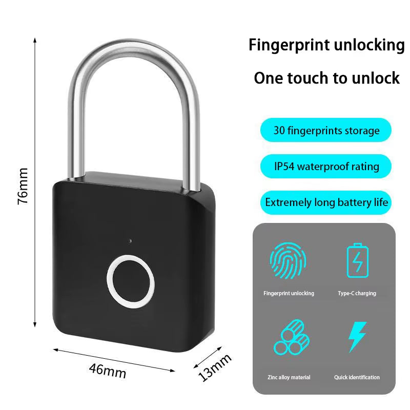 Xiaomi Smart Fingerprint Padlock Outdoor IP54 Waterproof Rust-Proof Padlock Smart Electronic Anti-Theft Password Lock Cabinet