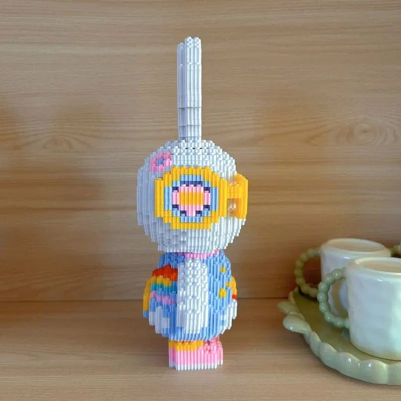NEW 33CM DIY Mini Colorful Rabbit 3D Model with Light Building Block Assembly Toy Cute Small Particle Puzzle Ornaments Kids Gift