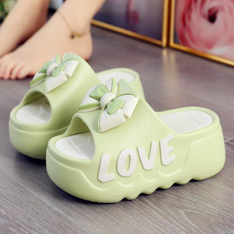 New 2025 White Pink Bow-Knot Slippers Woman High Platform EVA Slides Designer Sandals Beach Clogs Women Elevator Shoe