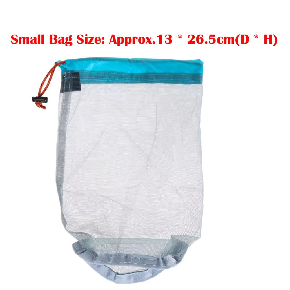 Camping Sports Mesh Storage Bag Ultralight Travel Stuff Sack Drawstring Storage Bag Traveling Organizer Portable Outdoor Tool