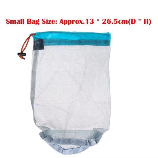 Camping Sports Mesh Storage Bag Ultralight Travel Stuff Sack Drawstring Storage Bag Traveling Organizer Portable Outdoor Tool