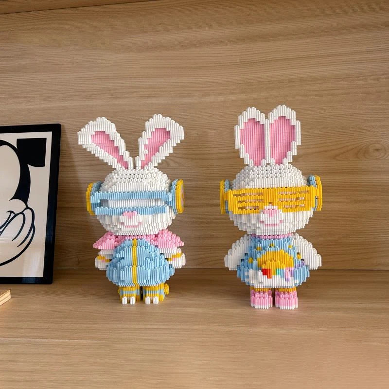 NEW 33CM DIY Mini Colorful Rabbit 3D Model with Light Building Block Assembly Toy Cute Small Particle Puzzle Ornaments Kids Gift
