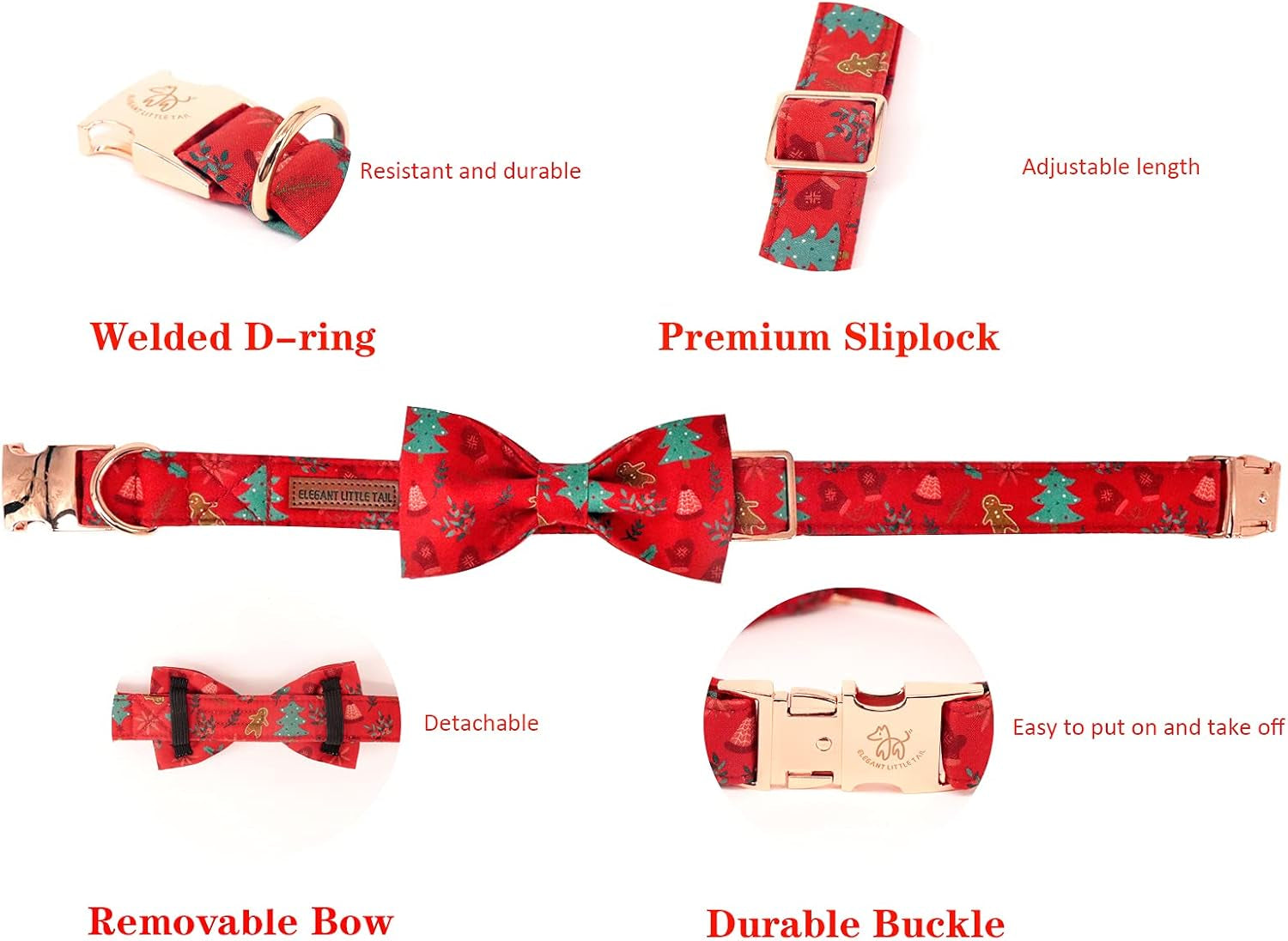 Christmas Dog Collar,Puppy Collar, Male or Female Dog Collar with Bow Adjustable Soft Bow Tie Dog Collars for Medium Dogs
