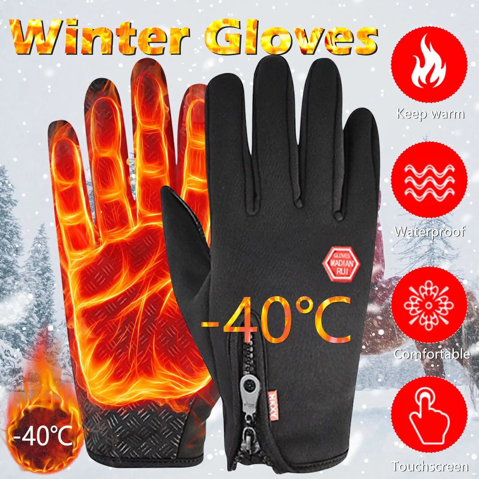 Winter Gloves for Men Women Warm Tactical Gloves Touchscreen Waterproof Hiking Skiing Fishing Cycling Snowboard Non-Slip Gloves