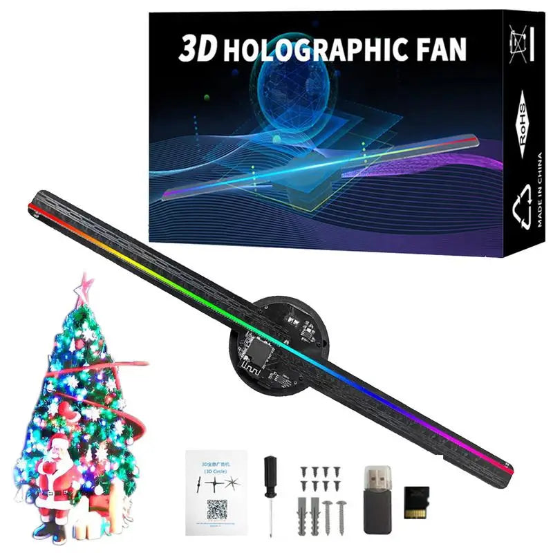3D Hologram LED Fan Projector LED Fan Holographic Christmas Tree with Remote Control/Wifi/App Video Christmas Party Decor