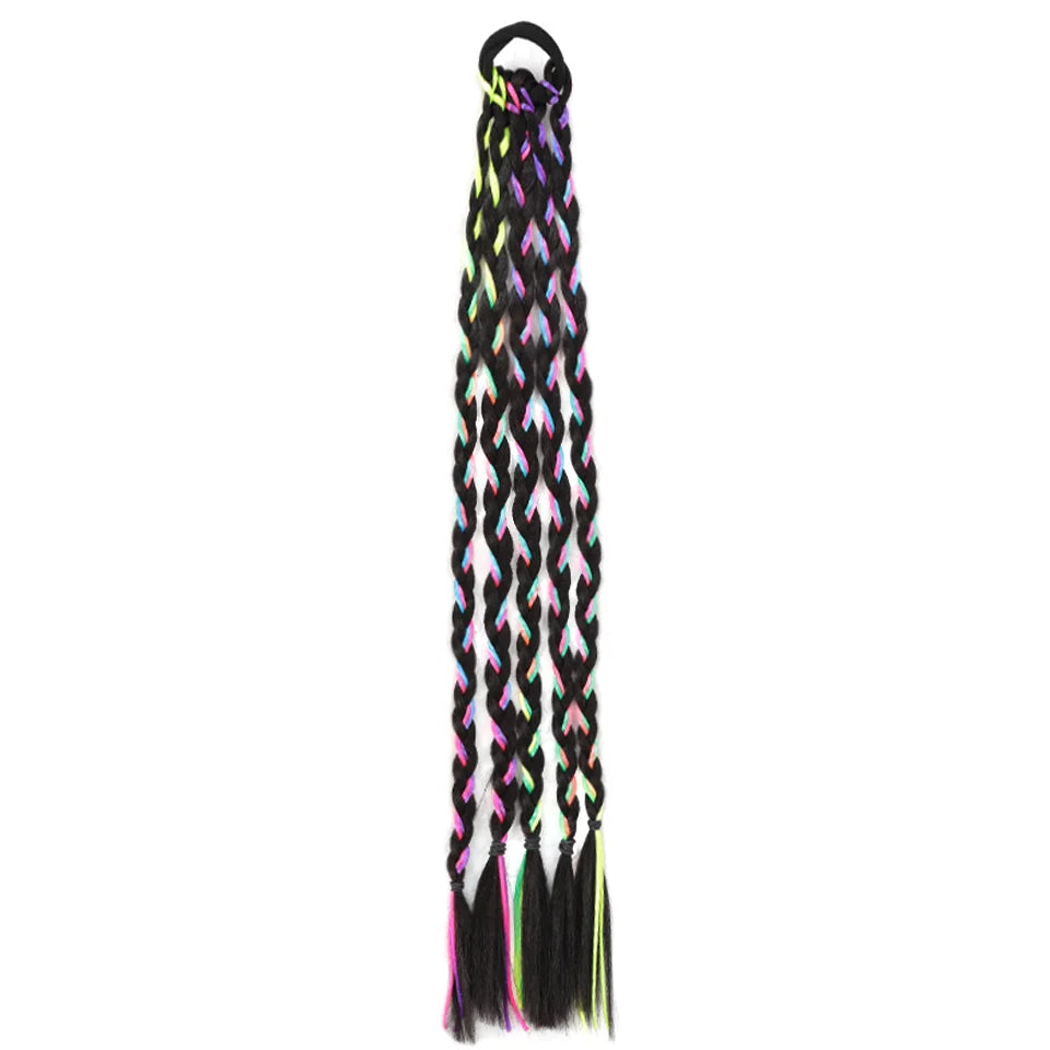 1 Pcs Synthetic Colorful Hip Hop Braided Ponytail Extension - Braided Hair for Women, Perfect for Halloween & Christmas Parties