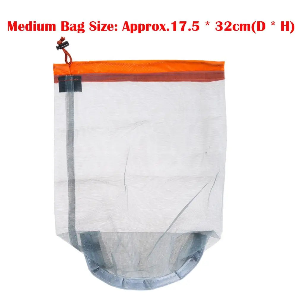 Camping Sports Mesh Storage Bag Ultralight Travel Stuff Sack Drawstring Storage Bag Traveling Organizer Portable Outdoor Tool