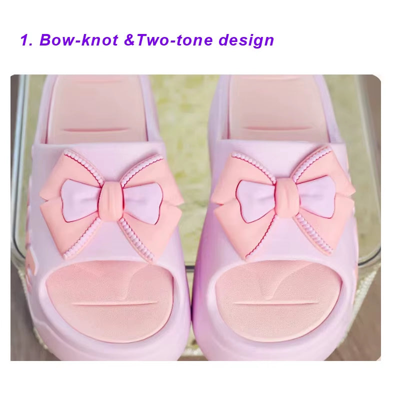 New 2025 White Pink Bow-Knot Slippers Woman High Platform EVA Slides Designer Sandals Beach Clogs Women Elevator Shoe
