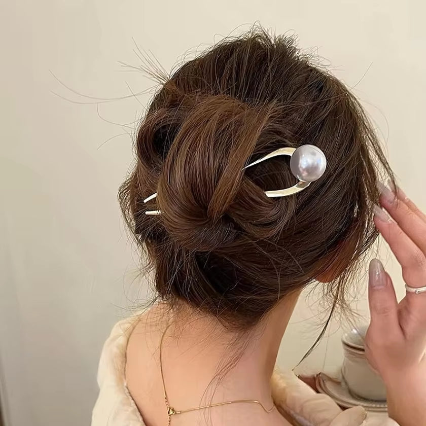 New Pearl Hairpins Korean U-Shaped Metal Shell Hair Clip Pins Women Girls Hair Sticks Bun Maker Hair Styling Accessories Gifts