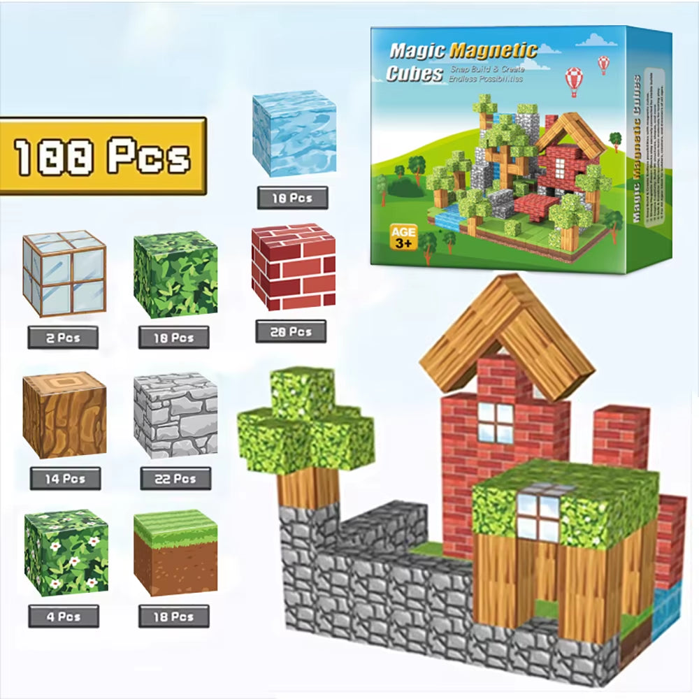 100PCS Magnetic Blocks Build Magnet Set for Boys Girls Magnetic Construction Set STEM Sensory Toys for Toddlers Gifts