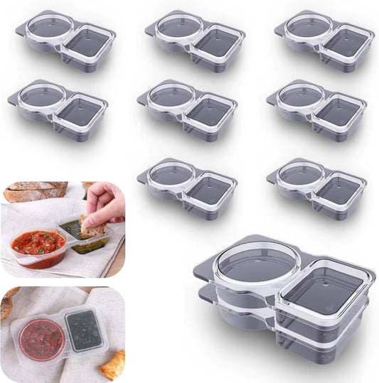 10/20Pcs Double Compartment Condiment Container with Lid Snack Containers for To-Go Sauce, Sampling, Travel Snack
