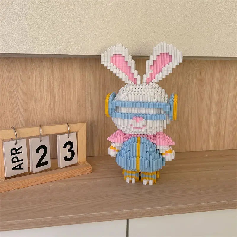 NEW 33CM DIY Mini Colorful Rabbit 3D Model with Light Building Block Assembly Toy Cute Small Particle Puzzle Ornaments Kids Gift