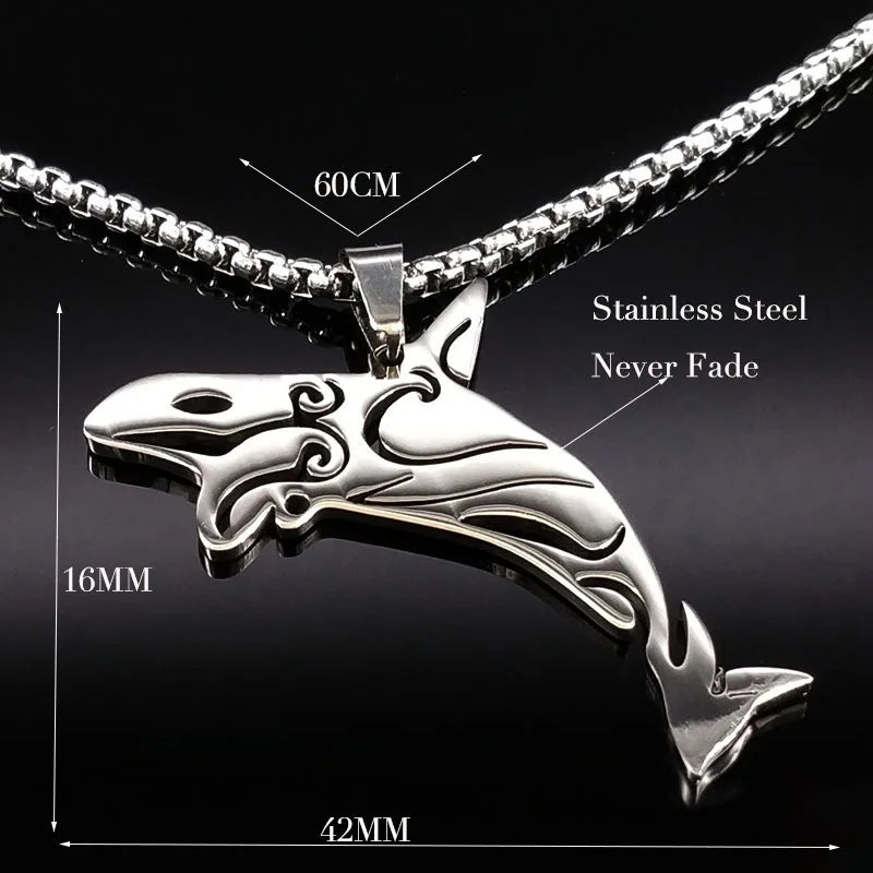 Shark Stainless Steel Charms Necklaces for Women Fish Whale Dolphin Silver Color Necklaces Pendants Jewelry Colar Gargantilha