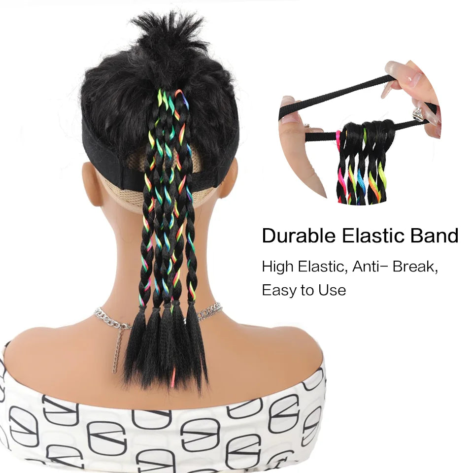 1 Pcs Synthetic Colorful Hip Hop Braided Ponytail Extension - Braided Hair for Women, Perfect for Halloween & Christmas Parties