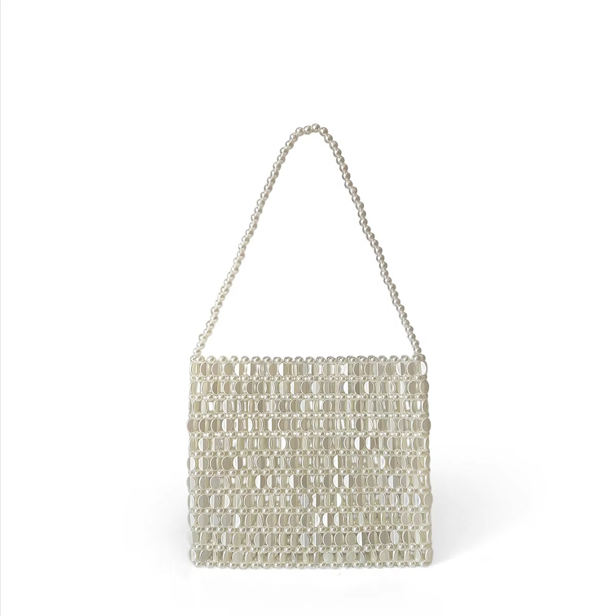 Shining Ins Metal Silver Handmade Bead Bag Bead Glitter Handmade Woven Phone Bag