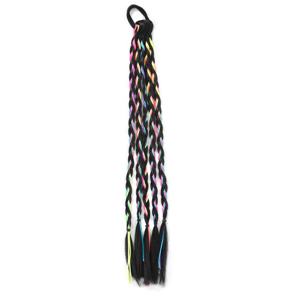 1 Pcs Synthetic Colorful Hip Hop Braided Ponytail Extension - Braided Hair for Women, Perfect for Halloween & Christmas Parties